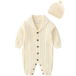 amropi Gestrickte Strampler Baby Mädchen Spieler und Mütze Strickanzug Schneeanzug Overalls Beige-1,12-18 Monate von amropi