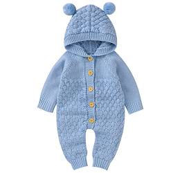 amropi Gestrickte Strampler Baby Mädchen Spieler und Mütze Strickanzug Schneeanzug Overalls Blau hell,3-6 Monate von amropi