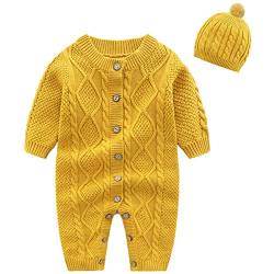 amropi Gestrickte Strampler Baby Mädchen Spieler und Mütze Strickanzug Schneeanzug Overalls Gelb,0-6 Monate von amropi