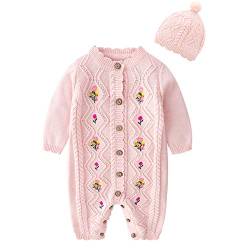 amropi Gestrickte Strampler Baby Mädchen Spieler und Mütze Strickanzug Schneeanzug Overalls Rosa,0-6 Monate von amropi