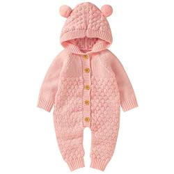 amropi Gestrickte Strampler Baby Mädchen Spieler und Mütze Strickanzug Schneeanzug Overalls Rosa,3-6 Monate von amropi