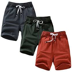 amropi Herren 3er Pack Cargo Shorts Kurze Hose Sommer Bermuda Short mit Taschen Grau Grün Orange,L von amropi