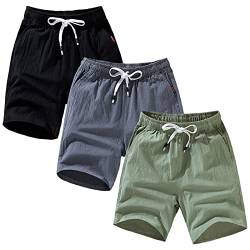 amropi Herren 3er Pack Cargo Shorts Kurze Hose Sommer Bermuda Short mit Taschen Schwarz Grau Grün,M von amropi