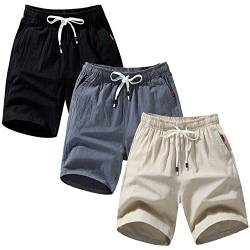 amropi Herren 3er Pack Cargo Shorts Kurze Hose Sommer Bermuda Short mit Taschen Schwarz Grau Khaki,L von amropi