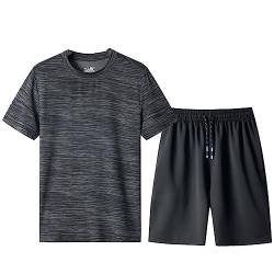 amropi Herren Jogginganzug Sommer Trainingsanzug Kurzarm T-Shirt und Kurze Hose 2 Stück Sportanzug Grau Schwarz,7XL von amropi