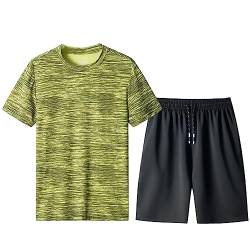 amropi Herren Jogginganzug Sommer Trainingsanzug Kurzarm T-Shirt und Kurze Hose 2 Stück Sportanzug Hellgrün Schwarz,L von amropi