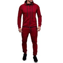 amropi Herren Jogginganzug Trainingsanzug Sportbekleidung Männer Sweatjacke und Trainingshose Sportanzug (Rot,L) von amropi