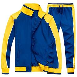 amropi Herren Trainingsanzug Jogginganzug Sportanzug Sweatjacke und Sportshose Sportbekleidung Blau Gelb,S von amropi