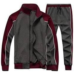 amropi Herren Trainingsanzug Jogginganzug Sportanzug Sweatjacke und Sportshose Sportbekleidung Grau Burgund,M von amropi