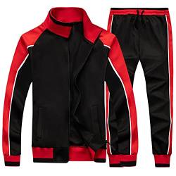 amropi Herren Trainingsanzug Jogginganzug Sportanzug Sweatjacke und Sportshose Sportbekleidung Schwarz Rot,L von amropi