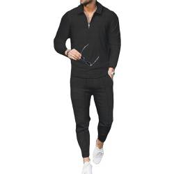 amropi Herren Trainingsanzug Pullover Reißverschluss Sweatshirt und Jogginghose Sportanzug Schwarz, L von amropi