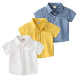 amropi Jungen 3er Pack Kurzarm Hawaii Hemd Baumwolle Sommer Freizeit Hemden Weiß Blau Gelb,2-3 Jahre von amropi