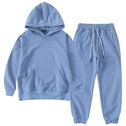 amropi Jungen Hoodie Trainingsanzug Kapuzenpullover Sweatshirt und Jogging Hose Kleidungsset Blau, 3-4 Jahre von amropi