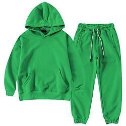 amropi Jungen Hoodie Trainingsanzug Kapuzenpullover Sweatshirt und Jogging Hose Kleidungsset Grün, 7-8 Jahre von amropi