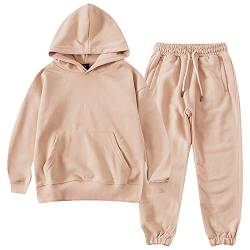 amropi Jungen Hoodie Trainingsanzug Kapuzenpullover Sweatshirt und Jogging Hose Kleidungsset Khaki, 7-8 Jahre von amropi