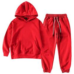 amropi Jungen Hoodie Trainingsanzug Kapuzenpullover Sweatshirt und Jogging Hose Kleidungsset Rot, 11-12 Jahre von amropi