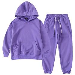 amropi Jungen Hoodie Trainingsanzug Kapuzenpullover Sweatshirt und Jogging Hose Kleidungsset Violett, 10-11 Jahre von amropi