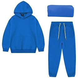 amropi Jungen Hoodie Trainingsanzug Pelz gefüttert Kapuzenpullover Sweatshirt und Jogging Hose Kleidungsset Blau, 11-12 Jahre von amropi