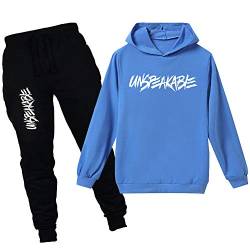 amropi Jungen Hoodie Trainingsanzug Sweatshirt Top und Jogging Hose Kleidungsset (Blau Schwarz, 14-15 Jahre) von amropi