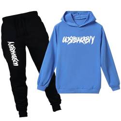 amropi Jungen Hoodie Trainingsanzug Sweatshirt Top und Jogging Hose Kleidungsset (Blau Schwarz, 9-10 Jahre) von amropi