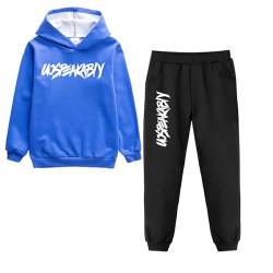 amropi Jungen Hoodie Trainingsanzug Sweatshirt Top und Jogging Hose Kleidungsset (Blau Schwarz pelzgefüttert, 8-9 Jahre) von amropi