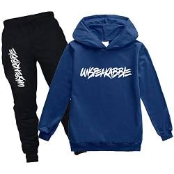 amropi Jungen Hoodie Trainingsanzug Sweatshirt Top und Jogging Hose Kleidungsset (Blau königlich, 9-10 Jahre) von amropi