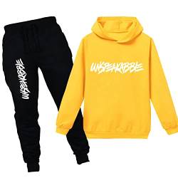 amropi Jungen Hoodie Trainingsanzug Sweatshirt Top und Jogging Hose Kleidungsset (Gelb, 12-13 Jahre) von amropi