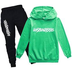 amropi Jungen Hoodie Trainingsanzug Sweatshirt Top und Jogging Hose Kleidungsset (Grün, 13-14 Jahre) von amropi