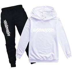 amropi Jungen Hoodie Trainingsanzug Sweatshirt Top und Jogging Hose Kleidungsset (Weiß, 10-11 Jahre) von amropi