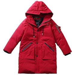 amropi Jungen Jacke Mantel Warm Lang Parka Kapuzen Outwear Wintermantel (Rot, 12-13 Jahre) von amropi