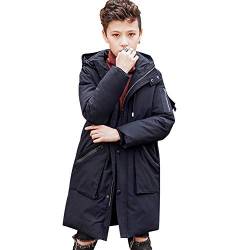 amropi Jungen Jacke Mantel Warm Lang Parka Kapuzen Outwear Wintermantel (Schwarz, 10-11 Jahre) von amropi
