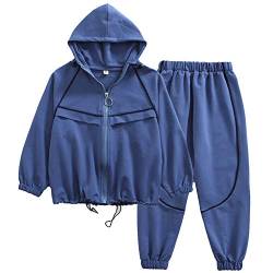 amropi Jungen Jogginganzug Kinder Trainingsanzug Top mit Kapuze und Hose Sportanzug (Blau, 14-15 Jahre) von amropi