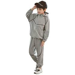 amropi Jungen Jogginganzug Kinder Trainingsanzug Top mit Kapuze und Hose Sportanzug (Grau, 11-12 Jahre) von amropi