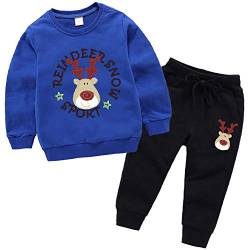 amropi Jungen Rentier Gedruckt Trainingsanzug Sweatshirt Top und Jogging Hose Kleidungsset Blau Schwarz,12-18 Monate von amropi