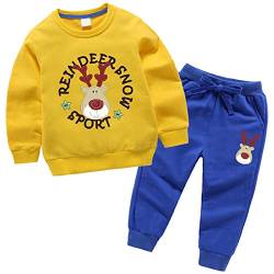 amropi Jungen Rentier Gedruckt Trainingsanzug Sweatshirt Top und Jogging Hose Kleidungsset Gelb Blau,3-4 Jahre von amropi