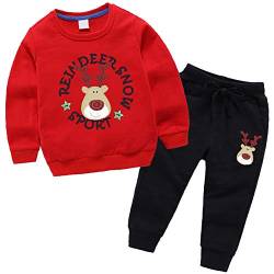 amropi Jungen Rentier Gedruckt Trainingsanzug Sweatshirt Top und Jogging Hose Kleidungsset Rot Schwarz,2-3 Jahre von amropi