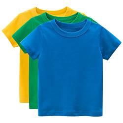 amropi Jungen T-Shirt Kinder Kurzarm Tee Shirt Baumwolle Sommer Tops 3er Pack Blau Grün Gelb,3-4 Jahre von amropi