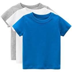 amropi Jungen T-Shirt Kinder Kurzarm Tee Shirt Baumwolle Sommer Tops 3er Pack Blau Weiß Grau,5-6 Jahre von amropi