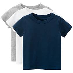 amropi Jungen T-Shirt Kinder Kurzarm Tee Shirt Baumwolle Sommer Tops 3er Pack Marine Weiß Grau,1-2 Jahre von amropi