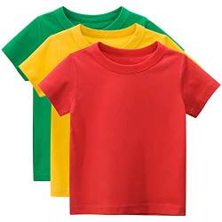 amropi Jungen T-Shirt Kinder Kurzarm Tee Shirt Baumwolle Sommer Tops 3er Pack Rot Gelb Grün,7-8 Jahre von amropi