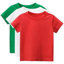 amropi Jungen T-Shirt Kinder Kurzarm Tee Shirt Baumwolle Sommer Tops 3er Pack Rot Weiß Grün,5-6 Jahre von amropi