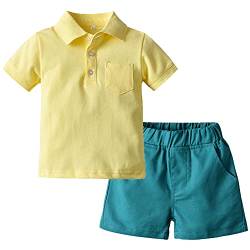 amropi Jungen T-Shirt und Shorts Set Sommer Kurzarm Shirt und Kurze Hose Outfits Bekleidungsset Gelb Blau,6-12 Monate von amropi