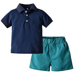 amropi Jungen T-Shirt und Shorts Set Sommer Kurzarm Shirt und Kurze Hose Outfits Bekleidungsset Marine Blau,6-12 Monate von amropi