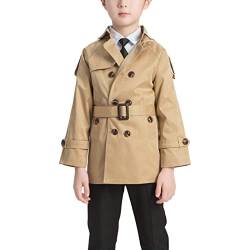 amropi Jungen Trenchcoat Zweireiher Mantel mit Gürtel Windjacke Frühling Herbst Jacke Khaki,3-4 Jahre von amropi