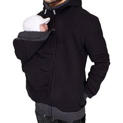 amropi Känguru Hoodie Babytrage Männer Pullover Winter Warme Babytrage Mantel Schwarz,XXL von amropi