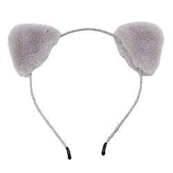 amropi Katzenohren Stirnband Nette Plüsch Katze Ohr Haarbänder für Frauen und Mädchen,Täglich tragen,Cosplay und Party Dekoration, Grau von amropi