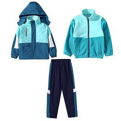 amropi Kinder Jungen 3 Stück Trainingsanzug Kapuzenjacke Mäntel Hose Sportanzug Warm Kleidungsset Blau Licht, 2-3 Jahre von amropi