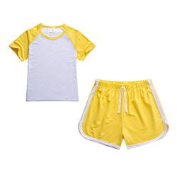 amropi Kinder Mädchen Sommer Outfit Kleidung Kurzarm T-Shirt + Kurze Hosen Set Gelb, 9-10 Jahre von amropi