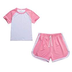 amropi Kinder Mädchen Sommer Outfit Kleidung Kurzarm T-Shirt + Kurze Hosen Set Rosa, 3-4 Jahre von amropi