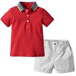 amropi Kleidung Sets Jungen Sommer T-Shirt + Shorts Set Gestreift Kurzarm Top und Kurze Hose Rot Weiß,4-5 Jahre von amropi